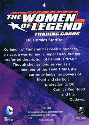 Cryptozoic DC Comics: The Women of Legend Base Card 4 DC Comics Starfire
