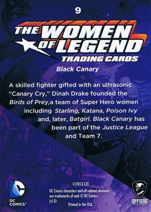 Cryptozoic DC Comics: The Women of Legend Base Card 9 Black Canary