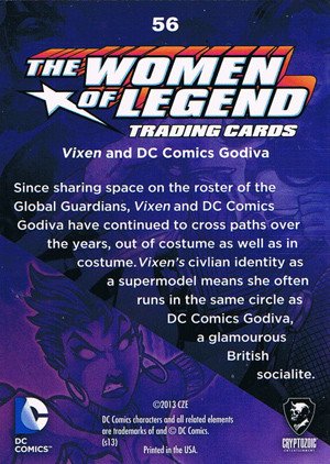 Cryptozoic DC Comics: The Women of Legend Base Card 56 Vixen and DC Comics Godiva