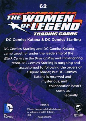 Cryptozoic DC Comics: The Women of Legend Base Card 62 DC Comics Katana & DC Comics Starling