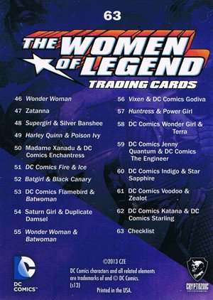Cryptozoic DC Comics: The Women of Legend Base Card 63 (Checklist)