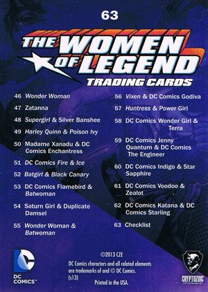 Cryptozoic DC Comics: The Women of Legend Parallel Foil Card 63 (Checklist)