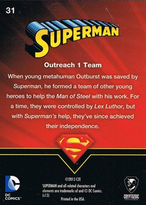 Cryptozoic Superman: The Legend Parallel Foil Card 31 Outreach 1 Team