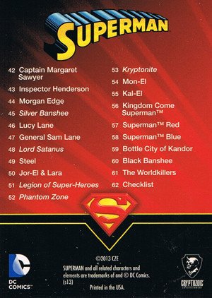 Cryptozoic Superman: The Legend Base Card 62 Checklist