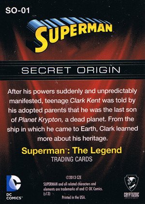 Cryptozoic Superman: The Legend Secret Origin Card SO-01 Issue #1