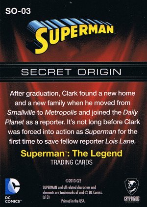 Cryptozoic Superman: The Legend Secret Origin Card SO-03 Issue #3
