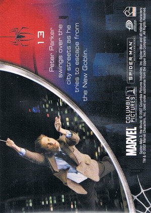 Rittenhouse Archives Spider-Man Movie 3 Base Card 13 Peter Parker swings over the city streets as t