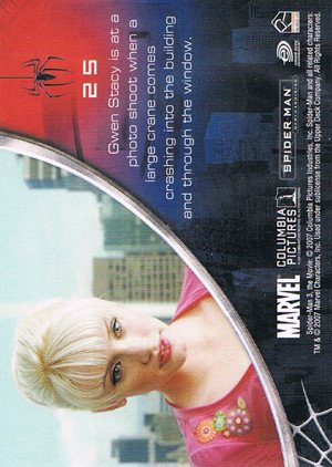 Rittenhouse Archives Spider-Man Movie 3 Base Card 25 Gwen Stacy is at a photo shoot when a large cr