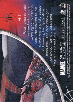 Rittenhouse Archives Spider-Man Movie 3 Base Card 41 Peter tries to clear his head with some websli