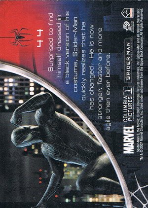 Rittenhouse Archives Spider-Man Movie 3 Base Card 44 Surprised to find himself dressed in a black v