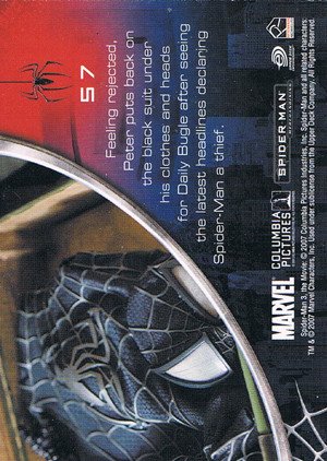 Rittenhouse Archives Spider-Man Movie 3 Base Card 57 Feeling rejected, Peter puts back on the black