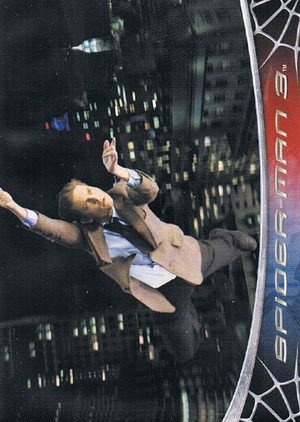 Rittenhouse Archives Spider-Man Movie 3 Base Card 13 Peter Parker swings over the city streets as t