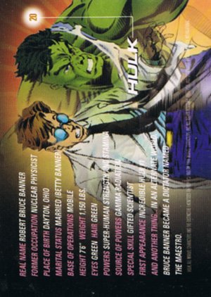 Fleer/Skybox Marvel Motion Base Card 20 Hulk