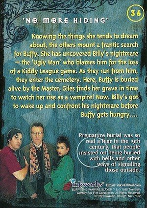 Inkworks Buffy, The Vampire Slayer - Season 1 (One) Base Card 36 'No More Hiding'