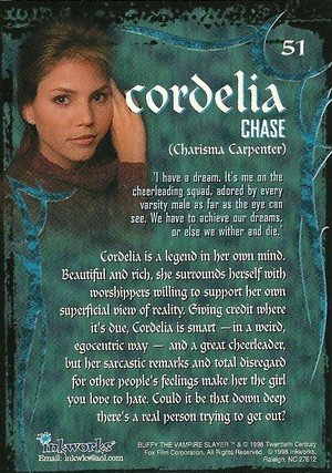 Inkworks Buffy, The Vampire Slayer - Season 1 (One) Base Card 51 Cordelia Chase