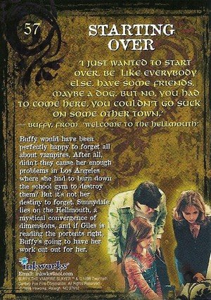 Inkworks Buffy, The Vampire Slayer - Season 1 (One) Base Card 57 Starting Over
