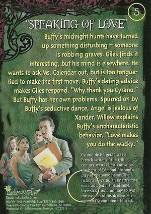 Inkworks Buffy, The Vampire Slayer - Season 2 (Two) Base Card 5 Speaking of Love