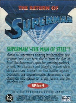 SkyBox The Return of Superman Foil Card SP1 of 4 Superman - The Man of Steel!