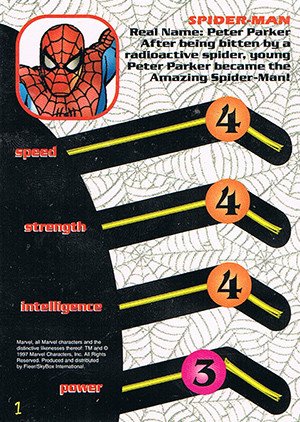Fleer/Skybox Spider-Man .99 Base Card 1 Spider-Man: After being bitten by