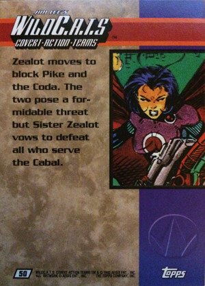 Topps Jim Lee's WildC.A.T.s Base Card 50 Zealot moves to block Pike and