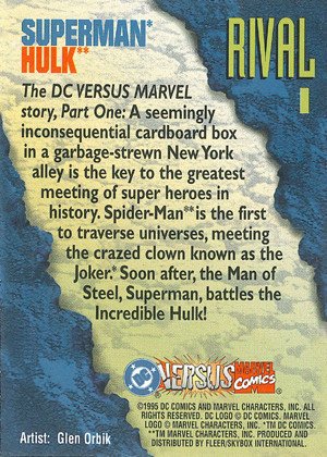 Fleer/Skybox DC versus Marvel Comics Base Card 1 Superman / Hulk