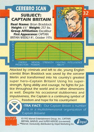 Impel X-Men Series I Base Card 32 Captain Britain