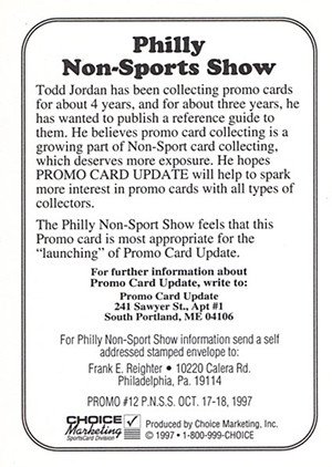 Reighter Shows Philly Non-Sports Show Promos 12 Promo Card Update - Todd Jordan