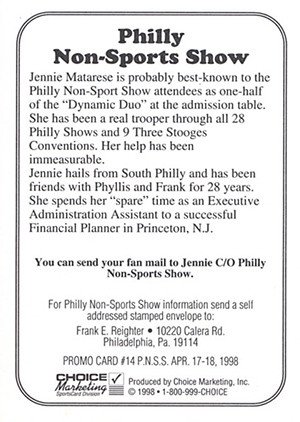 Reighter Shows Philly Non-Sports Show Promos 14 Jennie Matarese - Philly Non-Sport Show
