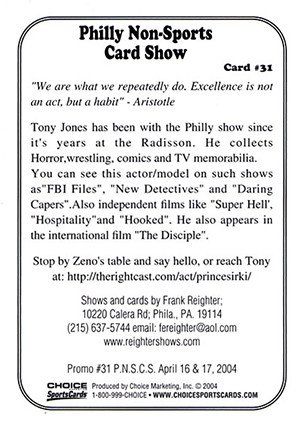 Reighter Shows Philly Non-Sports Show Promos 31 Tony Jones - Zeno's Books