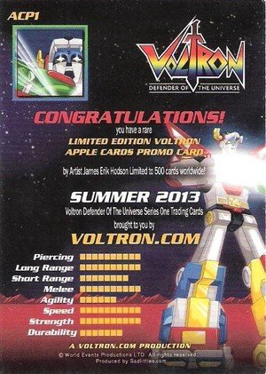 World Events Productions LTD Voltron Defender of the Universe Preview Set Promos ACP1 Voltron