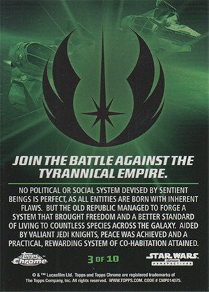 Topps Star Wars Chrome Perspectives: Jedi vs. Sith Jedi Information Guide Card 3 of 10 Peace