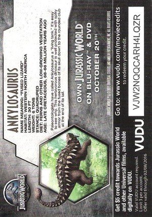 Vudu Jurassic World WalMart Pizza Promos Promos  Ankylosaurus (Own Jurassic World)