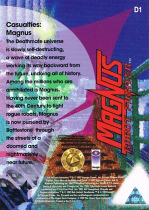 Upper Deck Deathmate Lithogram Card D1 Magnus Robot Fighter