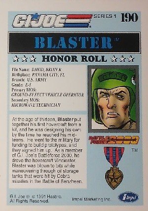 Impel G.I. Joe Series 1 Base Card 190 Blaster