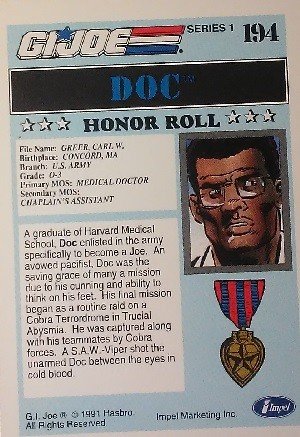 Impel G.I. Joe Series 1 Base Card 194 Doc