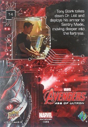 Upper Deck Marvel Avengers: Age of Ultron Base Card 14 Tony Stark takes down Dr. List and deploys his arm