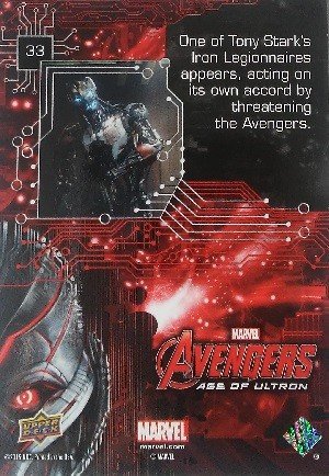 Upper Deck Marvel Avengers: Age of Ultron Base Card 33 One of Tony Stark's Iron Legionnaires appears, act