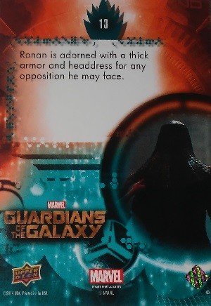 Upper Deck Guardians of the Galaxy Full Bleed Base Card 13 Ronan is adorned with a thick armor and headdr