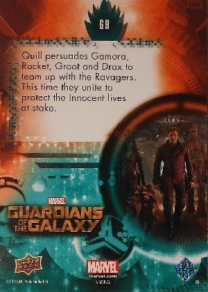 Upper Deck Guardians of the Galaxy Full Bleed Base Card 69 Quill persuades Gamora, Rocket, Groot and Drax