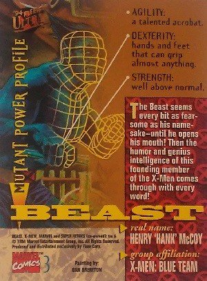Fleer X-Men 1994 Fleer Ultra Base Card 3 Beast