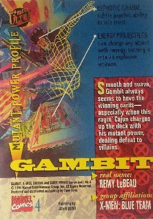 Fleer X-Men 1994 Fleer Ultra Base Card 4 Gambit