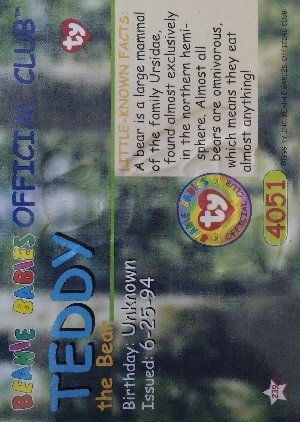 Ty / Cyrk Beanie Babies Series II Base Card 239 Teddy the Teal Bear - Old Face