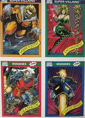 Impel Marvel Universe I Uncut  4-card (Sabretooth, Enchantress, Deathlok, Ghost Rider)