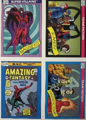 Impel Marvel Universe I Uncut  4-card (Magneto, X-Men (Team Pictures), Amazing Fantasy #15, Fantastic Four (Team Pictures))