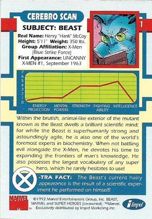 Impel X-Men Series I Base Card 1 Beast