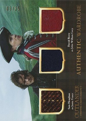Cryptozoic Outlander Trading Cards Season 3 Triple Wardrobe Card TM1 Sam Heughan as Jamie Fraser / David Berry as John William Grey