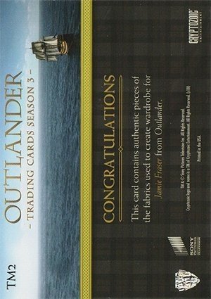 Cryptozoic Outlander Trading Cards Season 3 Triple Wardrobe Card TM2 Sam Heughan as Jamie Fraser