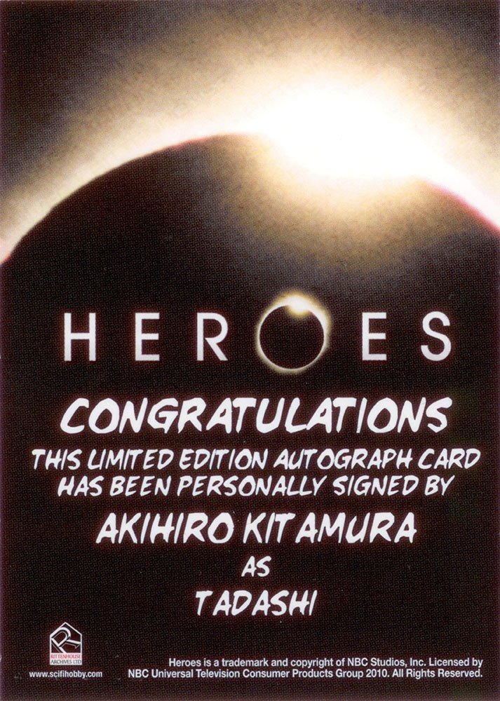 Rittenhouse Archives Heroes Archives Autograph Card  Akihiro Kitamura as Tadashi