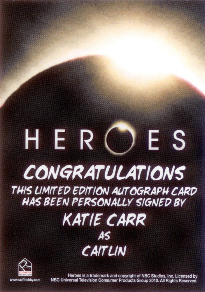 Rittenhouse Archives Heroes Archives Autograph Card  Katie Carr as Caitlin