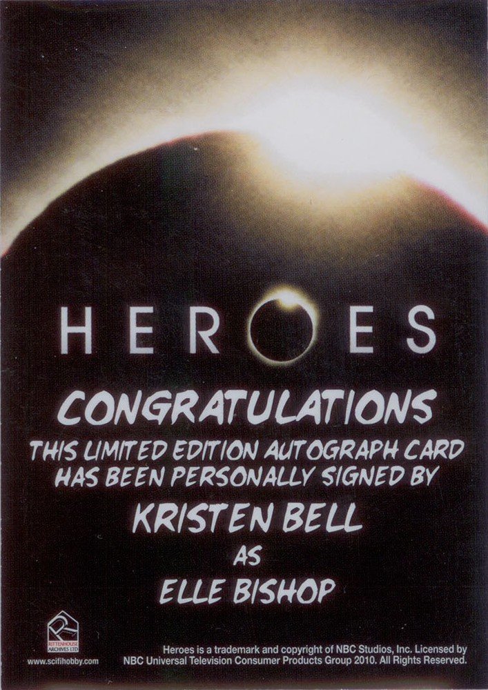 Rittenhouse Archives Heroes Archives Autograph Card  Kristen Bell as Elle Bishop